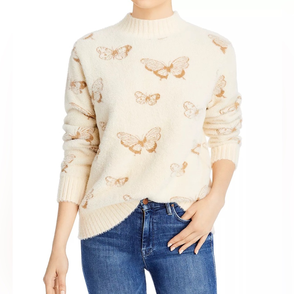 Sioni Butterfly Print Cream & Brown Mock Neck Sweater New With Tag Extra Large